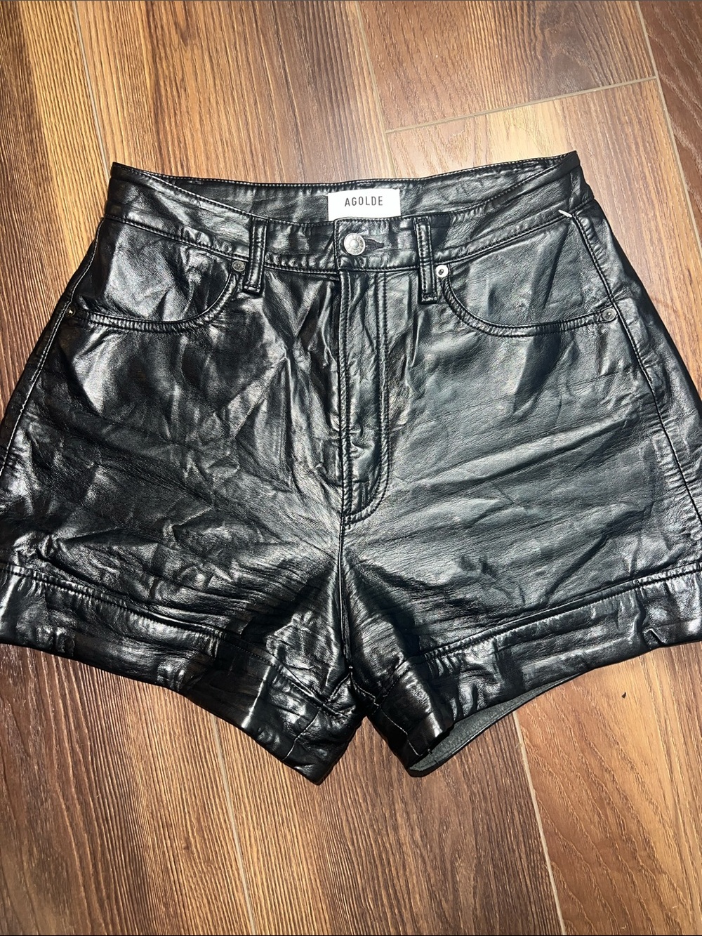 Agolde Black Faux Leather High-Waist Shorts